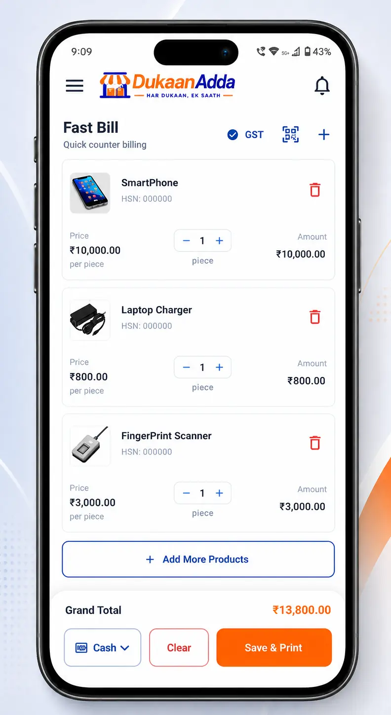 DukaanAdda mobile fast billing screen